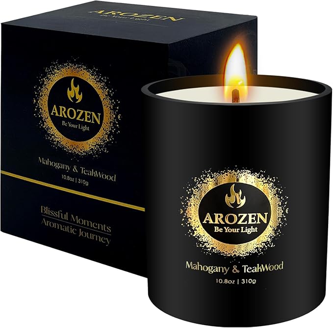 Mahogany Teakwood Scented Candles, Gifts for Men, Father's Day Holiday Chrismas Candle Gifts, Black Soy Candles for Home Scented, Extra Large with 70H Long Lasting Burn 10.8oz