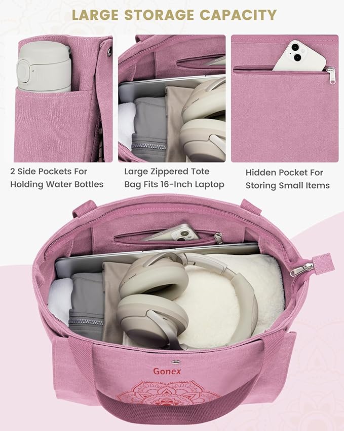 Gonex Yoga Mat Bag, Yoga Gym Bag Tote Bag with Multi Pockets For Women Men, Canvas Yoga Mat Carrier Take in Out Mat Easily For Pilates Travel Workout Office