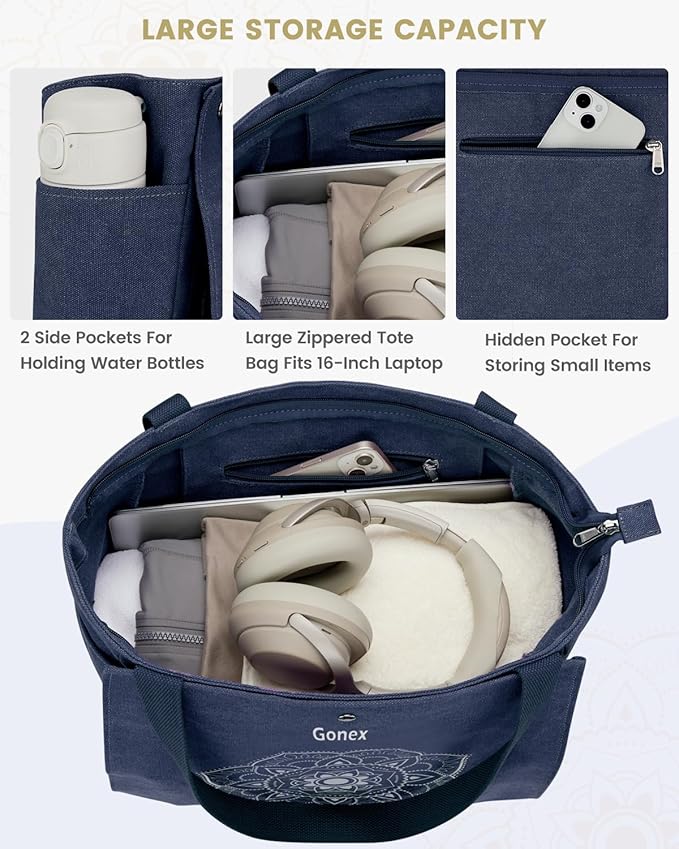Gonex Yoga Mat Bag, Yoga Gym Bag Tote Bag with Multi Pockets For Women Men, Canvas Yoga Mat Carrier Take in Out Mat Easily For Pilates Travel Workout Office