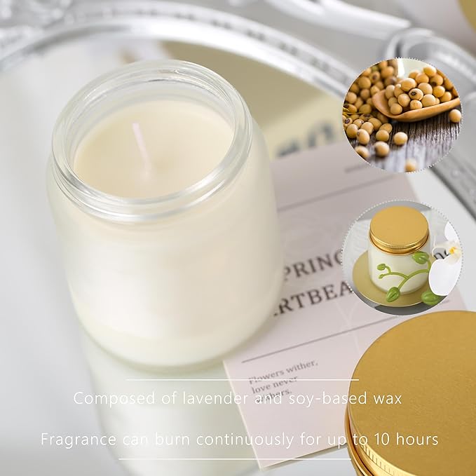 24 Pcs 4 Oz Mason Jar Candles, Lavender Scented Soy Candles Bulk Set for Stress Relief and Relaxation, Great Favors for Wedding, Christmas, Housewarming Gifts (Gold,Frosted Glass-Lavender, 24)