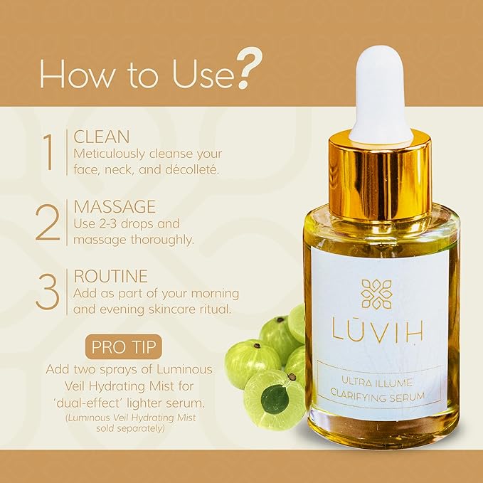 LUVIH Ultra Illume Face Serum with Triphala, Neem & Turmeric – Ayurvedic Dark Spot Corrector for Acne Marks, Blemishes & Uneven Skin Tone – 30 mL
