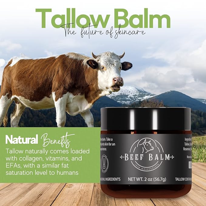 Beef Tallow Balm - Beef Tallow For Skin Care, Tallow Moisturizer, Face Cream, Lotion & Cream (Vanilla, Grass-Fed Tallow)