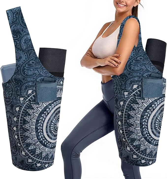 saniwu Yoga Mat Bag Carrier for Women with Side Large Pocket Durable Linen Workout Gym Travel Storage Pilates Mats