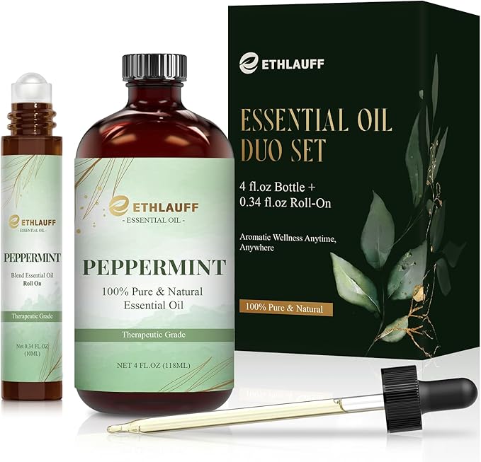 Peppermint Essential Oil & Roll-On Oi — Peppermint Oils for Aromatherapy, Diffusers, Humidifiers, Home fragrances, DIY Skincare, Candle, Soap Making, Relaxation, Yoga, and Meditation