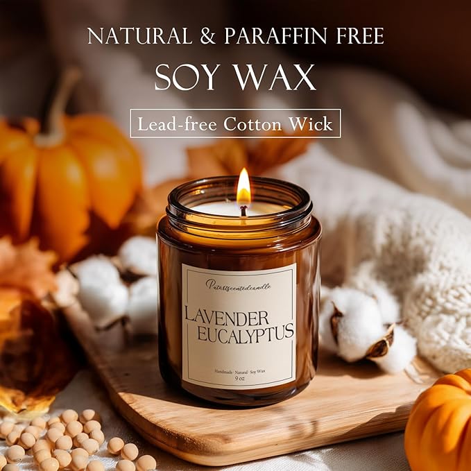 Lavender & Eucalyptus Scented Candles for Home, Natural Soy Wax Aromatherapy Non Toxic Candle Gifts for Women Men, Home Fragrance Decoration Glass Jar Candle for Meditation and Relaxation (9oz)