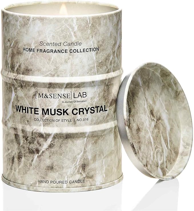 M&SENSE White Musk Scented Candles Natural Non Toxic, Aromatherapy Candle for Stress Relief Meditation Relaxing, Housewarming Gifts for Women Men, 11.3oz 70 Hour Long Burning