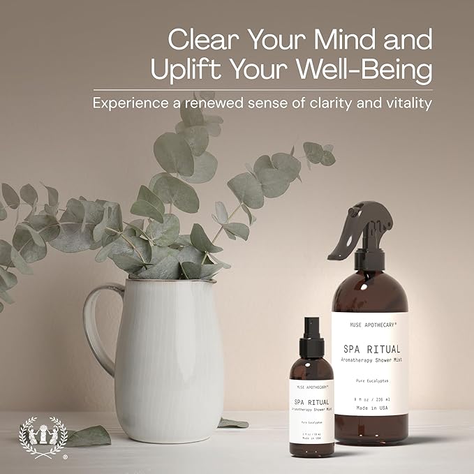 Muse Apothecary Spa Ritual Pure Eucalyptus Oil Shower Mist - Eucalyptus Spray for Shower, Spa, Bath, and Linen - Aromatherapy Eucalyptus Essential Oil Spray - 8oz