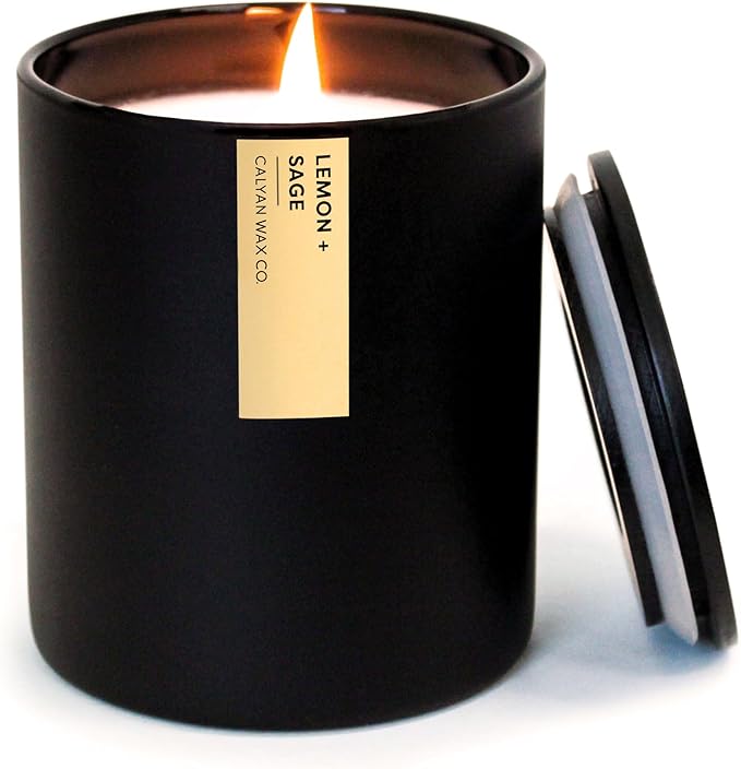 Calyan Wax Co. Passionfruit & Ginger Scented Candle - 75 Hour Burn - Luxury Non Toxic Soy Wax Candles - Long Lasting Black Tumbler Jar Candle for Home - 10.2oz