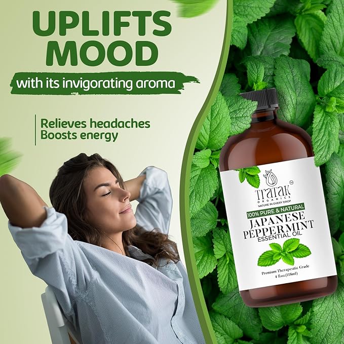 Peppermint Essential Oil 4 Fl Oz - 100% Pure and Natural Oil with Premium Glass Dropper, Premium Therapeutic Grade Essential Oil for Diffuser, Cleaning, Hair Care and Aromatherapy