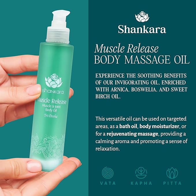 Shankara Muscle Relief Oil – Body Massage Oil for Sore Muscles and Joints with Arnica, Boswelia & Sweet Birch – Gua Sha, Ayurvedic Massage Therapy, Post Gym, Relaxation (100ml)