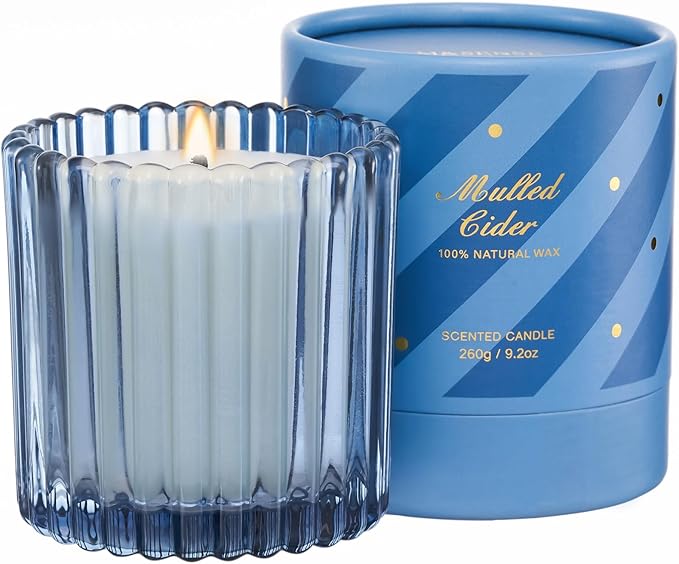 M&SENSE Blue Soy Candles for Home Scented, Cider Amber Christmas Candles Non Toxic, 9.2oz Natural Organic Clean Burning Up to 60 Hours, Christmas Home Decor Gifts for Men