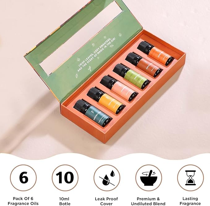 Folkulture Autumn Whisper Essential Oils Set | 6 Cozy Fragrance Oils for Diffusers | Pumpkin Spice & Warm Fall Scents | Aromatherapy Oils for Relaxation, Home & Self-Care