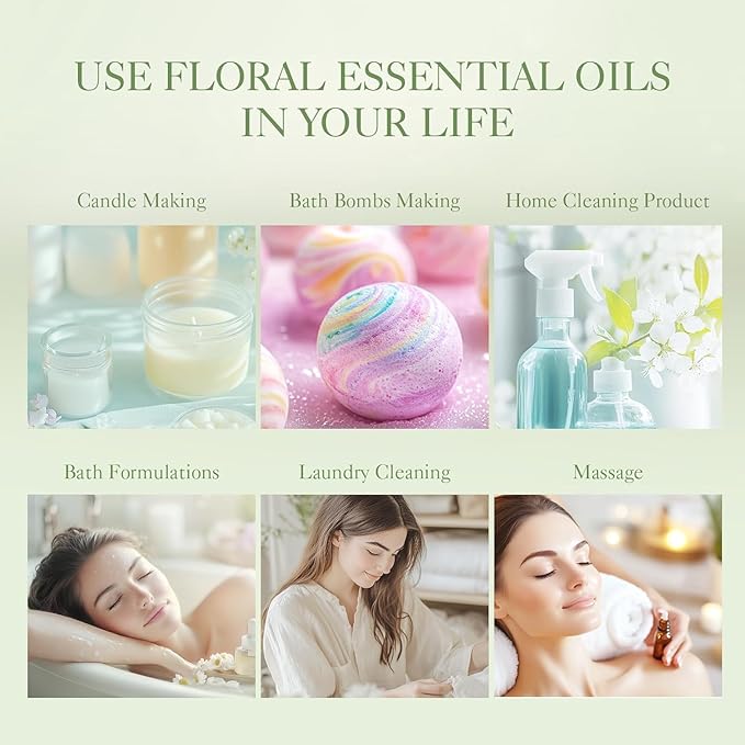 Auelife Floral Essential Oils Set - Valentines Day Gifts for Her, 6x10ml Rose, Jasmine, Lavender, Gardenia Pure Fragrance Oils for Diffuser, Candle Making, DIY Bath Bomb, Romantic Home Aromatherapy