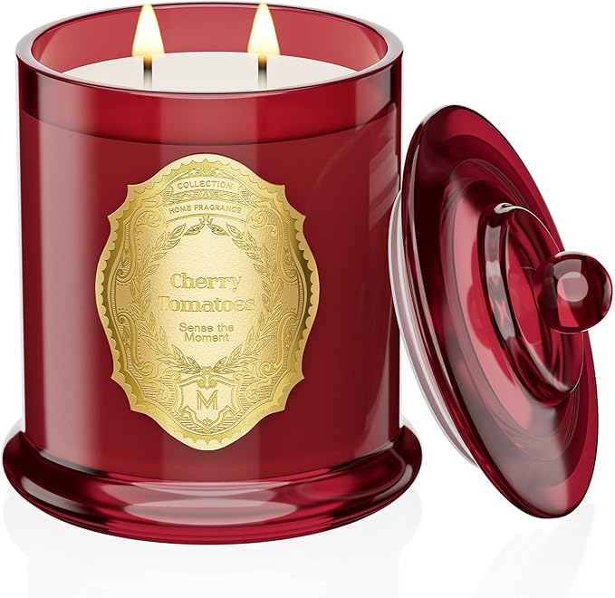 M&SENSE Tomato Leaf Candles for Home Scented, 2 Wick 12.7oz Soy Wax Candles Non Toxic,70 Hours Long Burning,Christmas Candles Gift for Stress Relief, Meditation