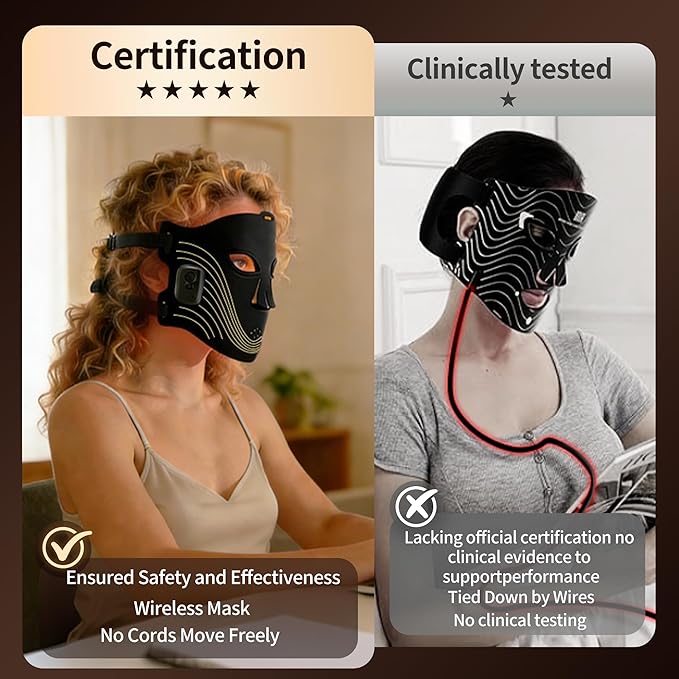 Red Light Therapy Mask for Face, Led Face Mask Light Therapy with 2000mAh Rechargeable Remote, LED Face Mask for Radiant Glow at Home, Black