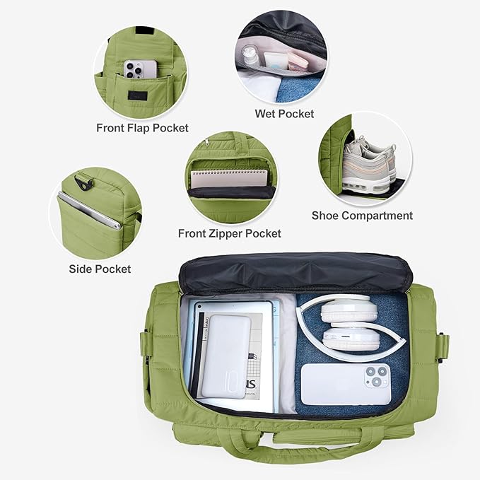 Gym Bag for Women, Cute Travel Duffel Bag with Shoe Compartment & Wet Pocket, Lightweight Puffer Weekender Overnight Bag, Travel Carry On for Sport, Hospital, Yoga