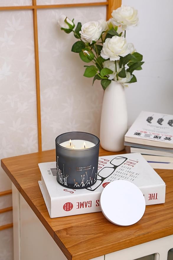 White Sage Sea Salt 3 Wick Candle - Large Soy Scented Candle 14.5 oz - Sage Candle for Cleansing House - Aromatherapy Energy Cleansing Candle for Home, Stress Relief, Women & Men