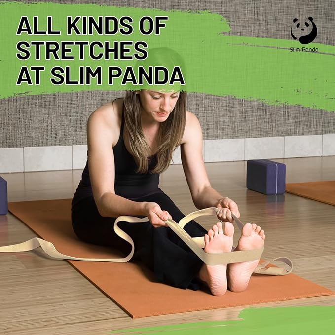 Slim Panda Yoga Strap for Stretching,Cotton Yoga Strap with Adjustable D-Ring Buckle,Non-Elastic Yoga Belt for Pilates,Gym Workouts,Physical Therapy,Improve Flexibility