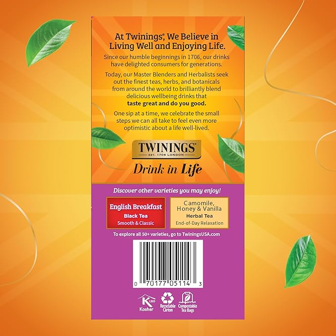 Twinings Darjeeling Black Tea Individually Wrapped Bags, 50 Count (Pack of 6), Delicate Light Taste, Caffeinated, Enjoy Hot or Iced, 300 Teabags