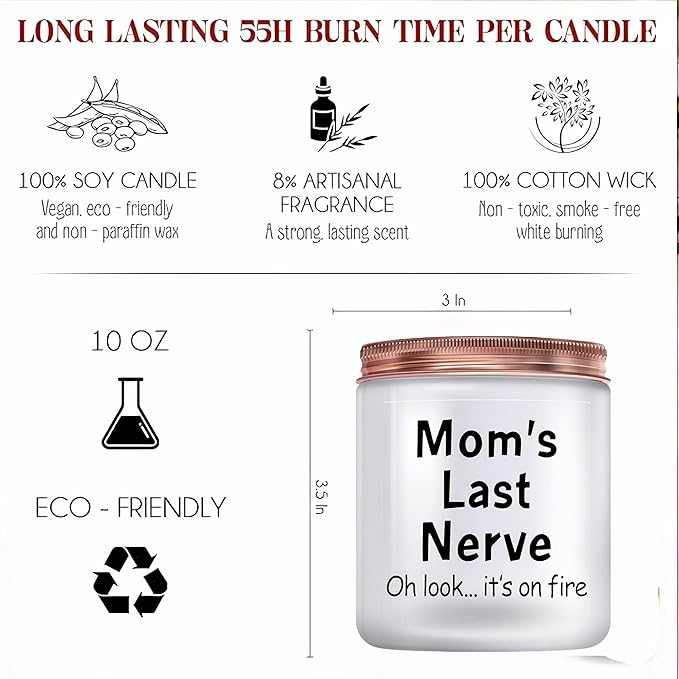 Mothers Day Gifts from Daughter & Son, Moms Last Nerve Candle, Funny Mom Birthday Gifts, Unique Birthday Gifts for Mom, Mother’s Day Gifts. Mom Gifts Ideas, 9oz Scented Candles, Vanilla Soy Candle