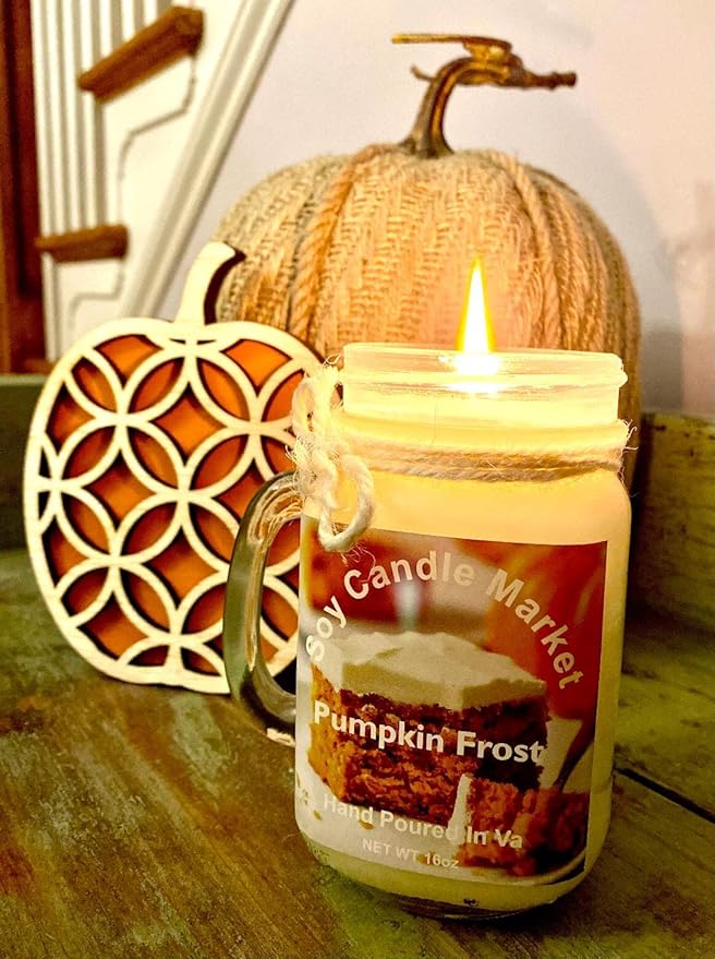 Soy Scented Candles | Handmade & Highly Aromatic Candles Burns Upto 85 Hours in Glass Jar - Perfect for Home Decor, Wedding, Birthday, Dinner (Pumpkin Frost, 16 oz)