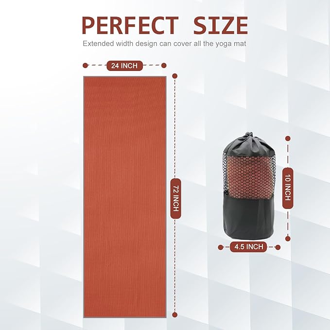 Eunzel Yoga Towel,Hot Yoga Mat Towel with Grip Dots Sweat Absorbent Non-Slip for Hot Yoga, Pilates and Workout 24" x72", Sedona Red