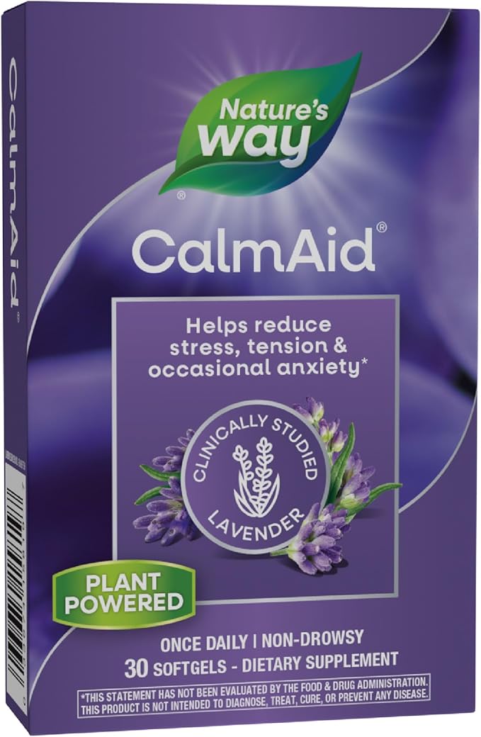 Nature's Way CalmAid, Helps Manage Stress and Tension*, Clinically Studied Lavender, Non-Drowsy, 30 Softgels