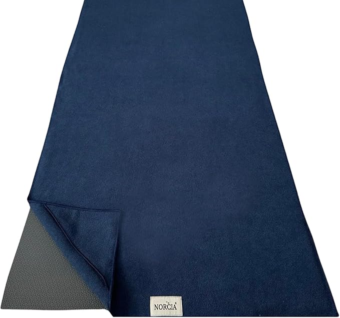 NORCIA Yoga Towel, Non Slip Hot Yoga Mat Towel with Corner Pockets, 100% Microfiber, Mat-Sized 24" x 72", Sweat Absorbent, Perfect for Hot Yoga, Bikram, Pilates and Yoga Mats (Midnight Blue)
