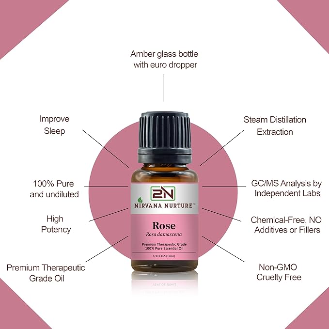 Rose Essential Oil 100% Pure Premium Therapeutic Grade, Undiluted - Aromatherapy Diffuser for Calm and Relaxation, Skin Care, Hair Care