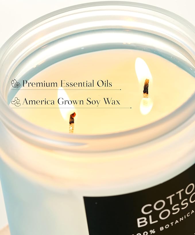M&SENSE Clean Cotton Scented Candle - 11.6oz Natural Soy Wax Clean Cotton Blossom Scent Non Toxic Candle, 70-Hour Slow Burning 2-Wick Aromatherapy Home Fragrance Gifts for Home Decor
