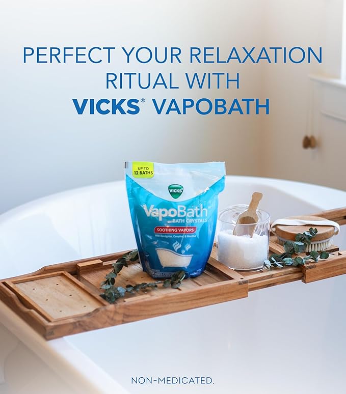 Vicks VapoBath, Bath Salts, Bath Bomb, Non-Medicated Bath Crystals, Comforting Vicks Vapors, Vapor Bath, Aromatherapy with Eucalyptus and Menthol Scent, Contains Essential Oils, 36 OZ