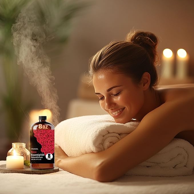 Rose Essential Oil, Rose Oil 8 Fl Oz 240ML for Diffuser Humidifier Yoga Cleaning DIY Candle Soap Making Perfume Gift for Women Essential Oils