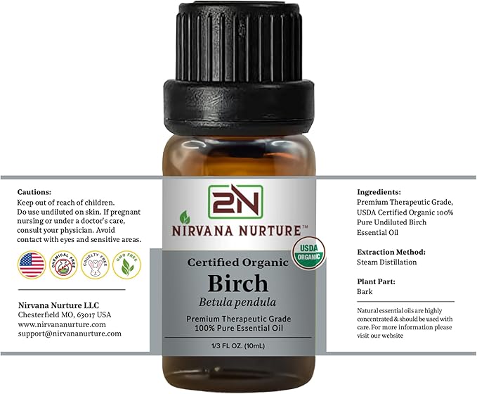 Birch Essential Oil USDA Certified Organic, 100% Pure Natural Premium Grade, Undiluted