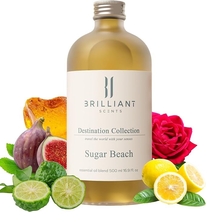 Brilliant Scents Sugar Beach Fragrance Oil 120ml - Premium Diffuser Oil for Home, Office, Hotels - Long Lasting, Plant-Based, Meets IFRA Standards, USA-Made - Fig, Rose, Blonde Woods