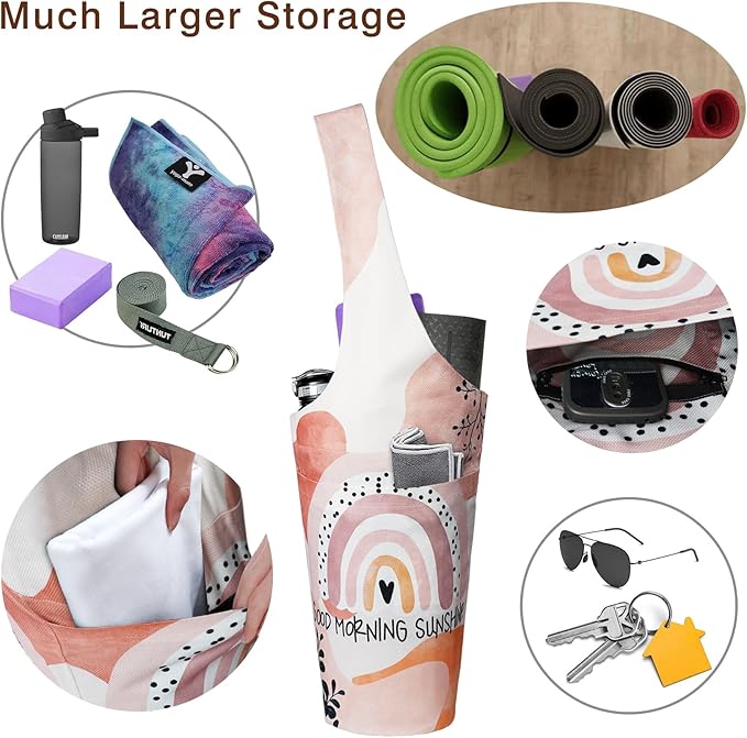 Fashion Printed Yoga Mat Bag with Large Side Pocket & Zipper Pocket Long Tote Yoga Bag Fit Most Size Mats - Holds More Yoga Accessories