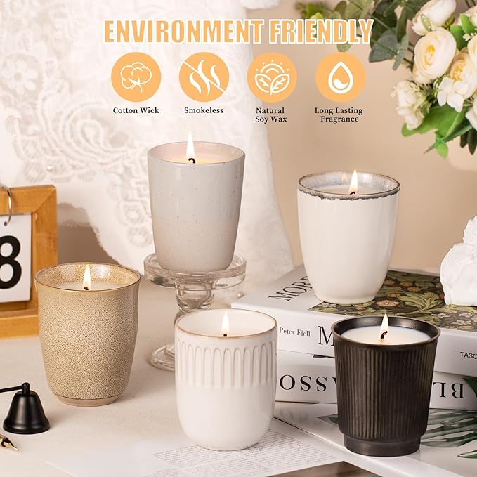 Scented Candle, 9oz White Soy Candles, Lavender Scented Candles for Women & Men, Long-Lasting Aromatherapy Jar Candle Wax for Home, Bathroom, Non Toxic Candle Gift (Ceramic Cup 7)