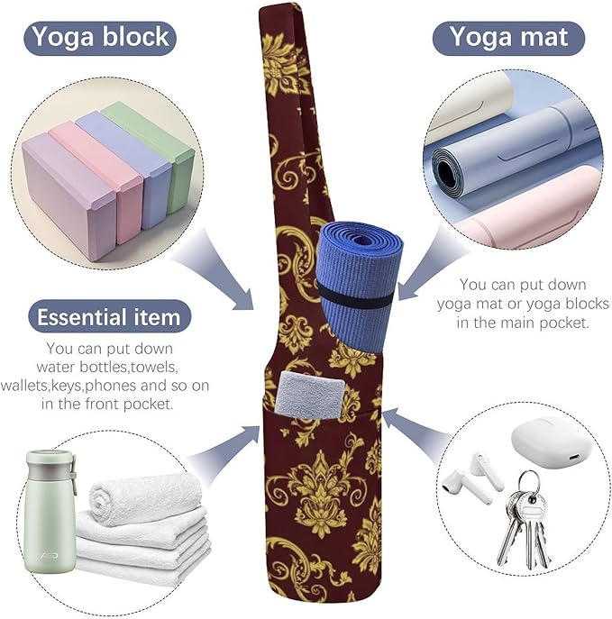 Meaudiwes Yoga Mat Bag for Women, Stylish Yoga Mat Tote Sling Carrier Bag, Long Strap Exercise Mats Totes Sport Storage Bag