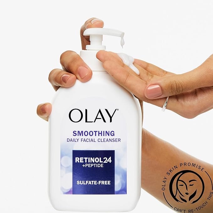 Olay Face Wash, Daily Facial Cleanser with Retinol, Peptides & Glycerin - Smoothing, Noursihes Skin Surface, Hydrates while Cleansing - Sulfate-Free, Paraben-Free, 16 Oz, (Pack of 2)