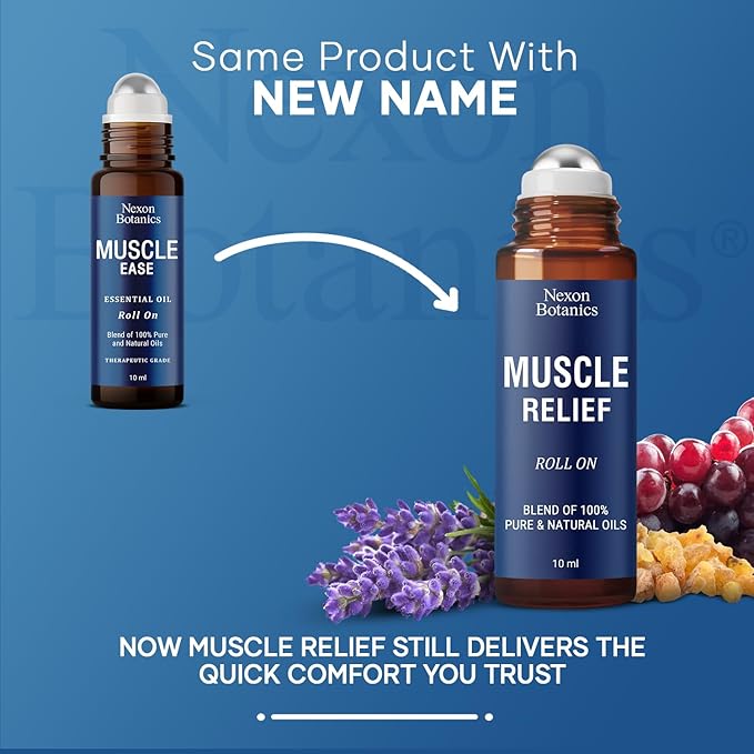 Muscle Relief Essential Oil Roll-On 10 ml - Pure & Natural Prediluted Blend for Sore Muscles, Aches & Recovery - Easy Roller for Athletes & Active Lifestyles - Nexon Botanics