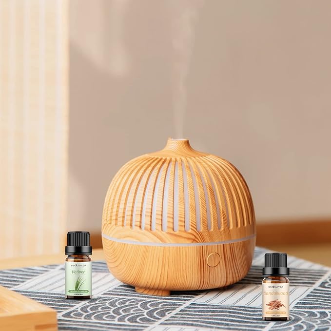 Sedbuwza Sandalwood Vetiver Essential Oil Set, Sandalwood Fragrance Oil Vetiver Scent Oil Set for Diffuser, Aromatherapy, Massage, Soap, Candle Making 2 x 10 ml