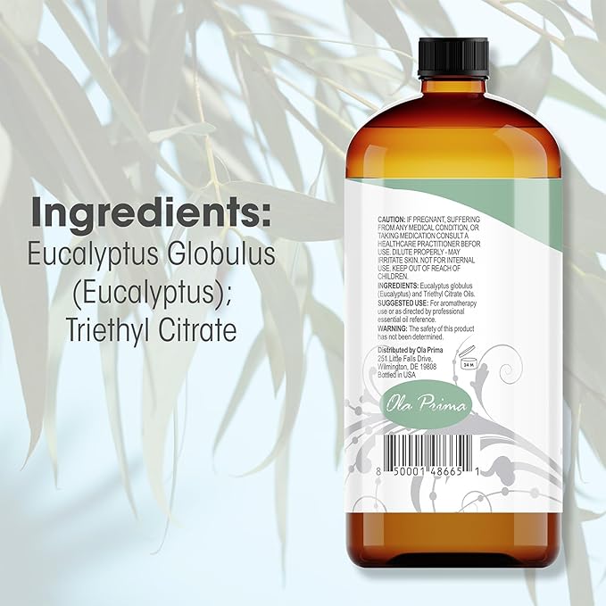Ola Prima Eucalyptus Essential Oil 16oz Bulk – Therapeutic Grade for Aromatherapy, Diffuser, Stress Ease & Cleaning - Essential Oils