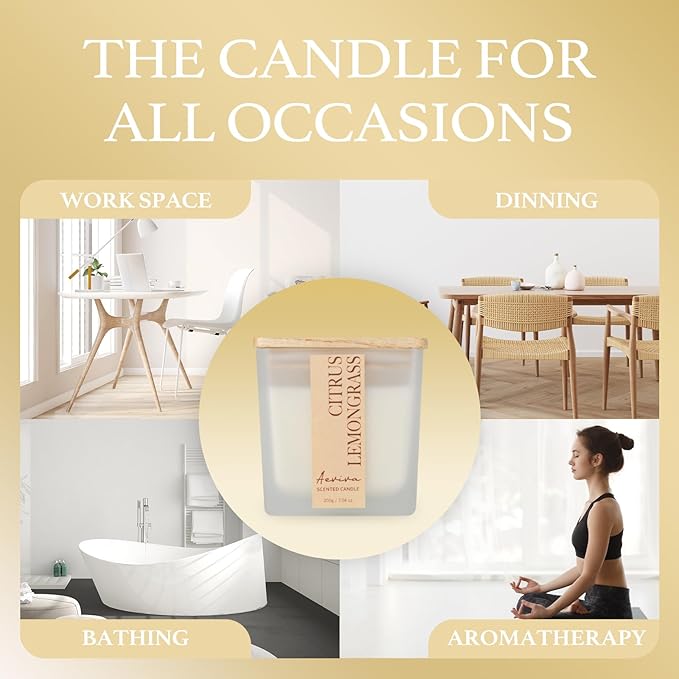 Scented Candle, 7.04 oz Citrus & Lemongrass Aromatherapy Candle, Natural Soy Wax with Wooden Wick, Candles for Home, 45 Hours Burn Time, Scented Jar Candle Gifts