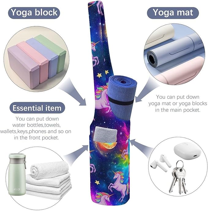 Aiyoolee Single Shoulder Yoga Mat Carrier Bag Portable Spacious with Pocket for Yoga Gym Fitness Travel
