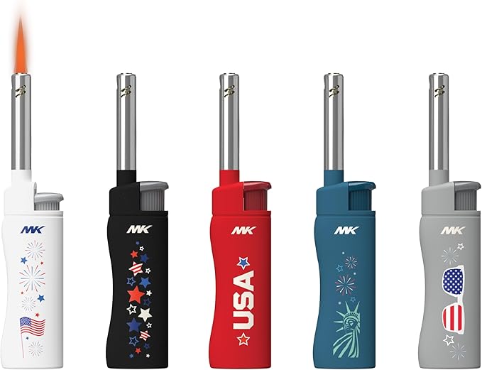 MK Candle Lighter, Butane Refillable Wind-Resistant Flame, 5-Pack for BBQ, Camping, Outdoor Use (Independence-5PC)