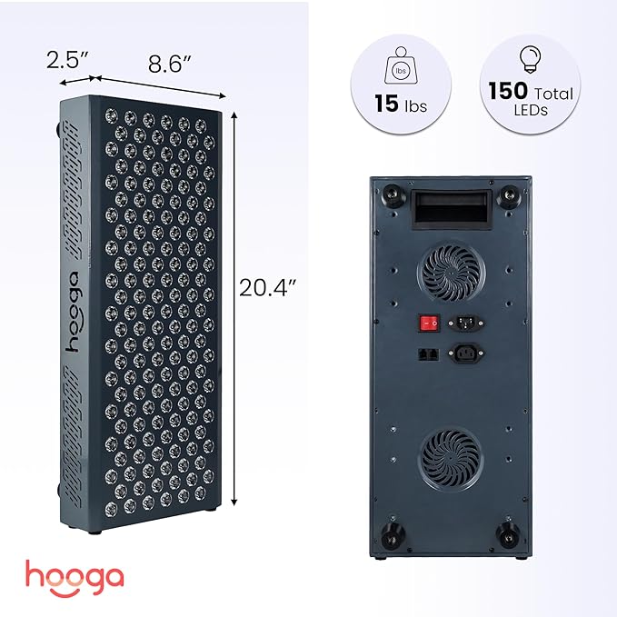 Hooga Red Light Therapy, Red Near Infrared LED Panel, 150 Quad Chip Flicker Free LEDs, Ultra Series, High Powered LED, Hanging Kit Included. ULTRA750.