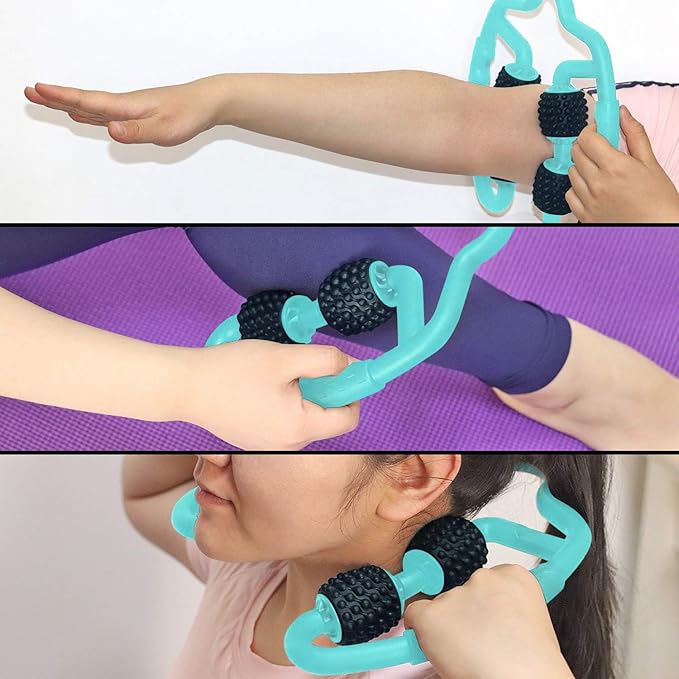 Cellulite Massage Tool Muscle Roller - Deep Fascia Massager & Dimpled Skin Remover for Legs, Thighs & Buttocks - Anti-Cellulite Roller, Smooth Skin, Pain Reliefs (Green Black-4 Wheel)