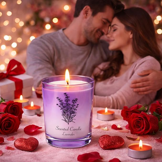 Valentine’s Day Gift for Girlfriend & Wife – Lavender Soy Candle for Relaxation & Romance, Anniversary Couple Gifts, Home Scented Aromatherapy Candle