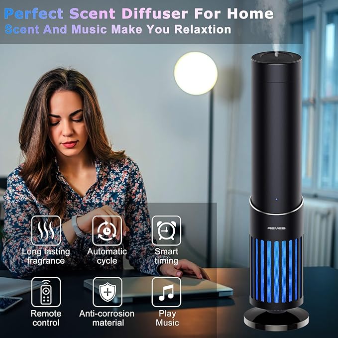 2025 Upgrade Hotel Scent Diffuser with Bluetooth Audio Speaker -Play Music & Diffuse Scent - Scent Air Machine for Home - Aromatherapy Waterless Essential Oil Diffuser for Whole House,Office -Black