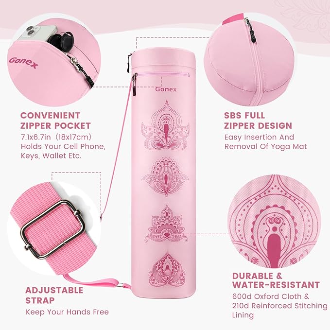 Gonex Yoga Mat Bag, Yoga Mat Carrier Full-Zip Exercise Yoga Mat Carry Bag for Women Men with 2 Multi-Functional Storage Cargo Pockets Extra Wide Adjustable Shoulder Strap
