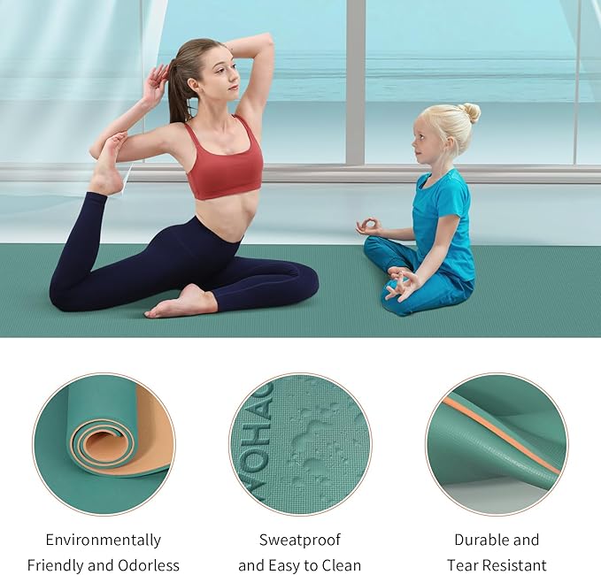WOHAO Extra Thick 8mm Yoga Mat, 72"x28" Non Slip Exercise Mat, Reversible 2-Sided Dual Color Premium POE Material, with Carrying Strap for Yoga, Pilates, Home Gym